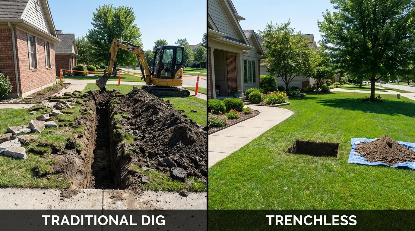 Trenchless sewer repair with minimal yard damage versus traditional excavation in Thomasville, AL